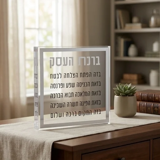 ברכת העסק בלוק אקריליק מסגרת כסף 21 ס״מ