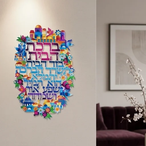 ברכה לתלייה צבעונית ברכת הבית 30×20 ס״מ