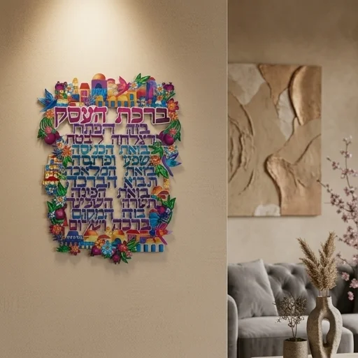 Metal Laser Cut Hebrew Home Blessing 16*11 cm