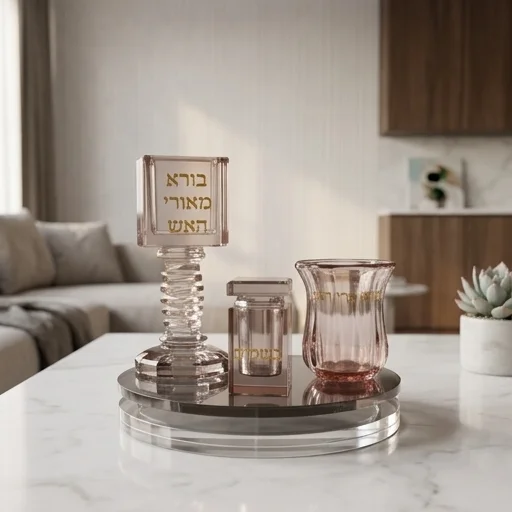 סט הבדלה מגש מסתובב קריסטל רוז גולד