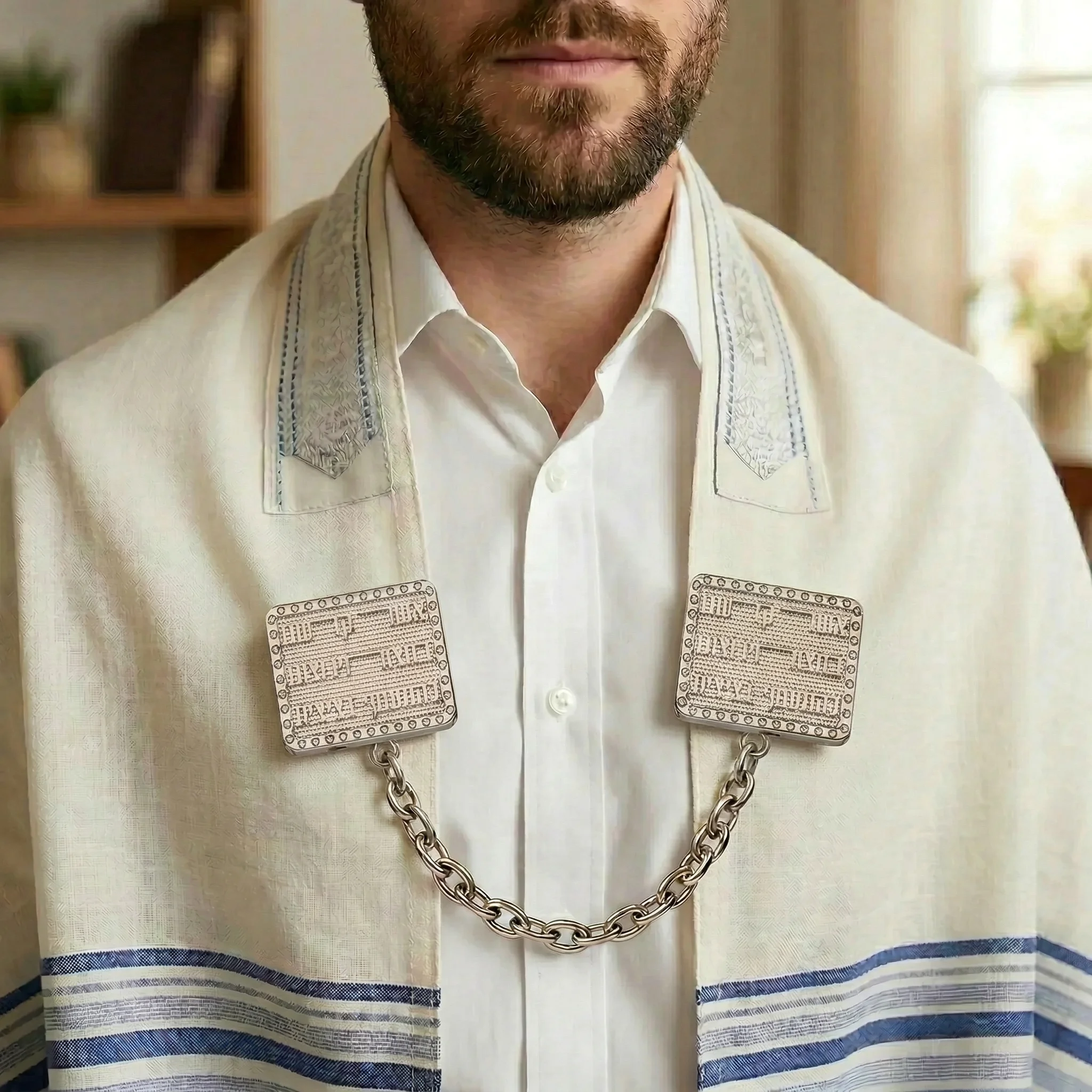 קליפס לטלית ניקל עם שרשרת 21 ס״מ