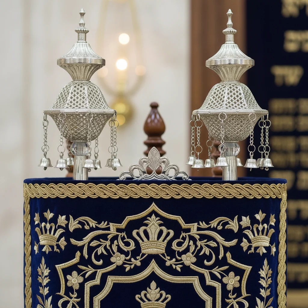 זוג רימונים ציפוי כסף לספר תורה 32 ס״מ