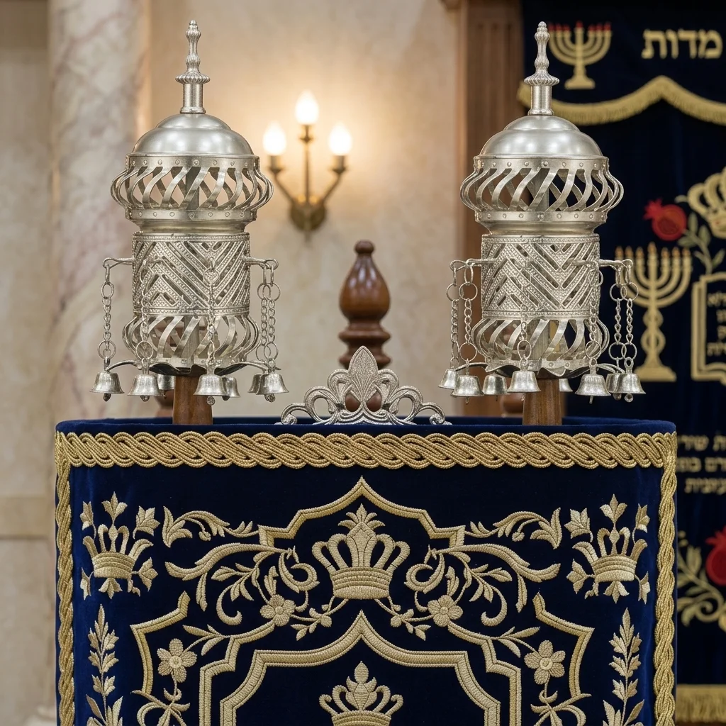 זוג רימונים ציפוי כסף לספר תורה 32 ס״מ