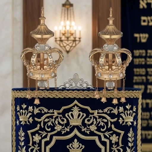 זוג רימונים זהב לספר תורה 32 ס״מ