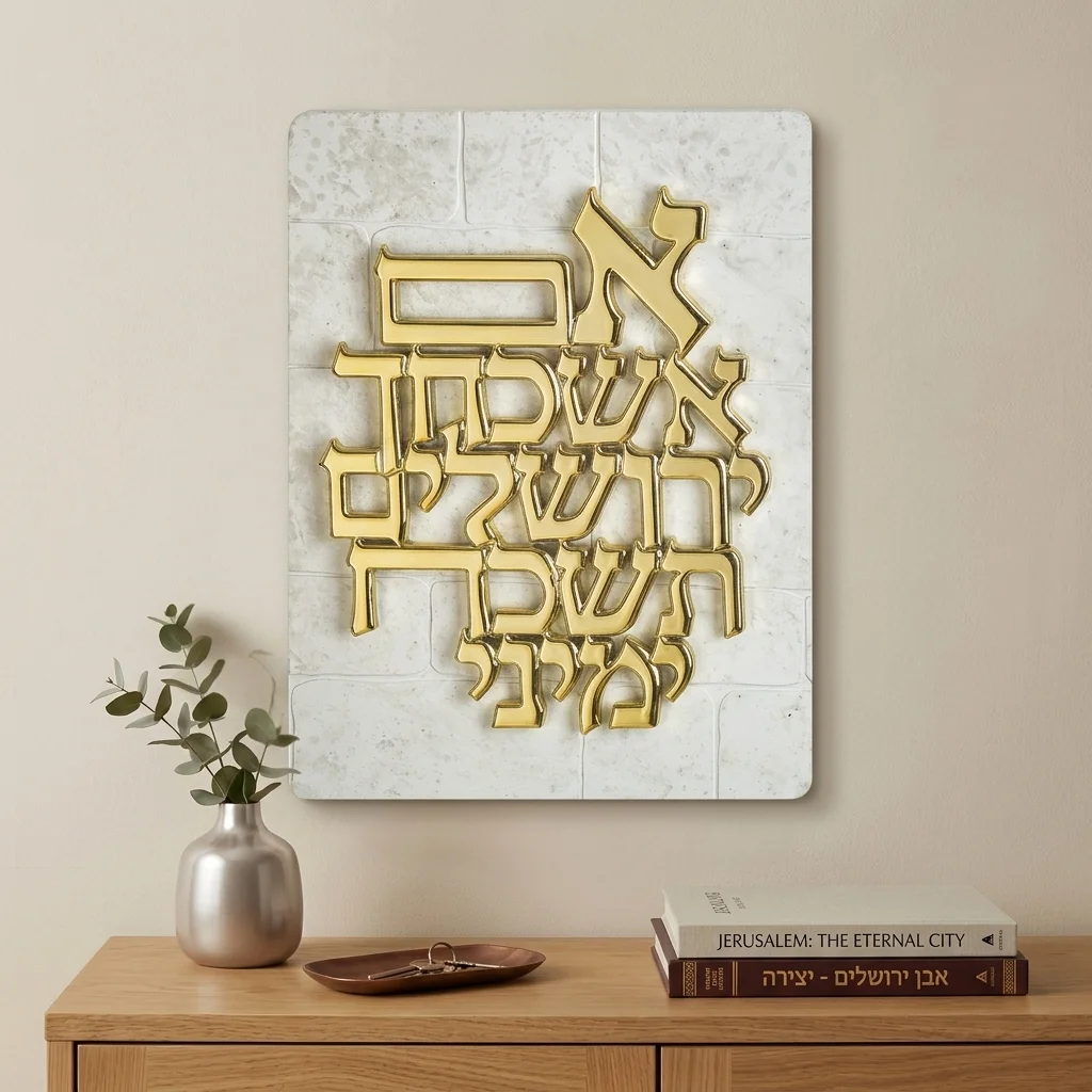 ברכה פולי אם תשכחך ירושלים רקע בריקים טקסט ציפוי זהב 33.5×25.3סמ