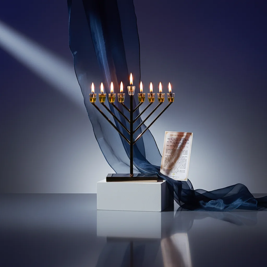 חנוכייה "אור הזהב" מתכת "חבד" מהודרת ציפוי רוז גולד עם קנים 36 ס״מ