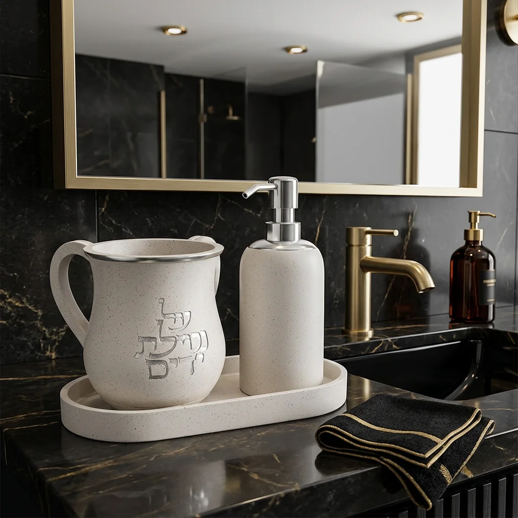 Polymer Set of Washing Cup & Soap Dispenser & Tray