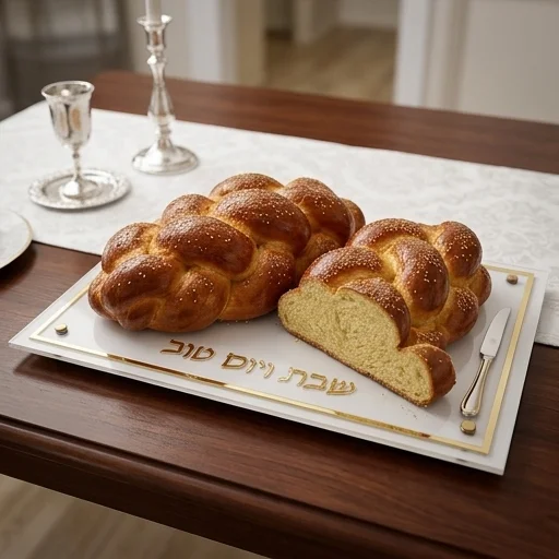 מגש אקריליק לחלה כיתוב זהב 45×30 ס״מ