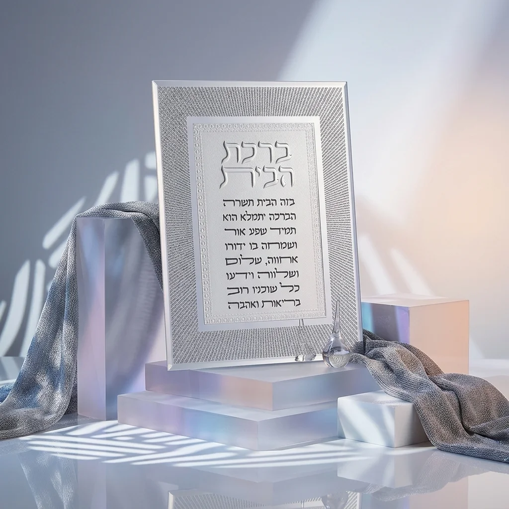 מסגרת נצנצים מזכוכית עיצוב "קווים" ברכת הבית 17×22 ס״מ
