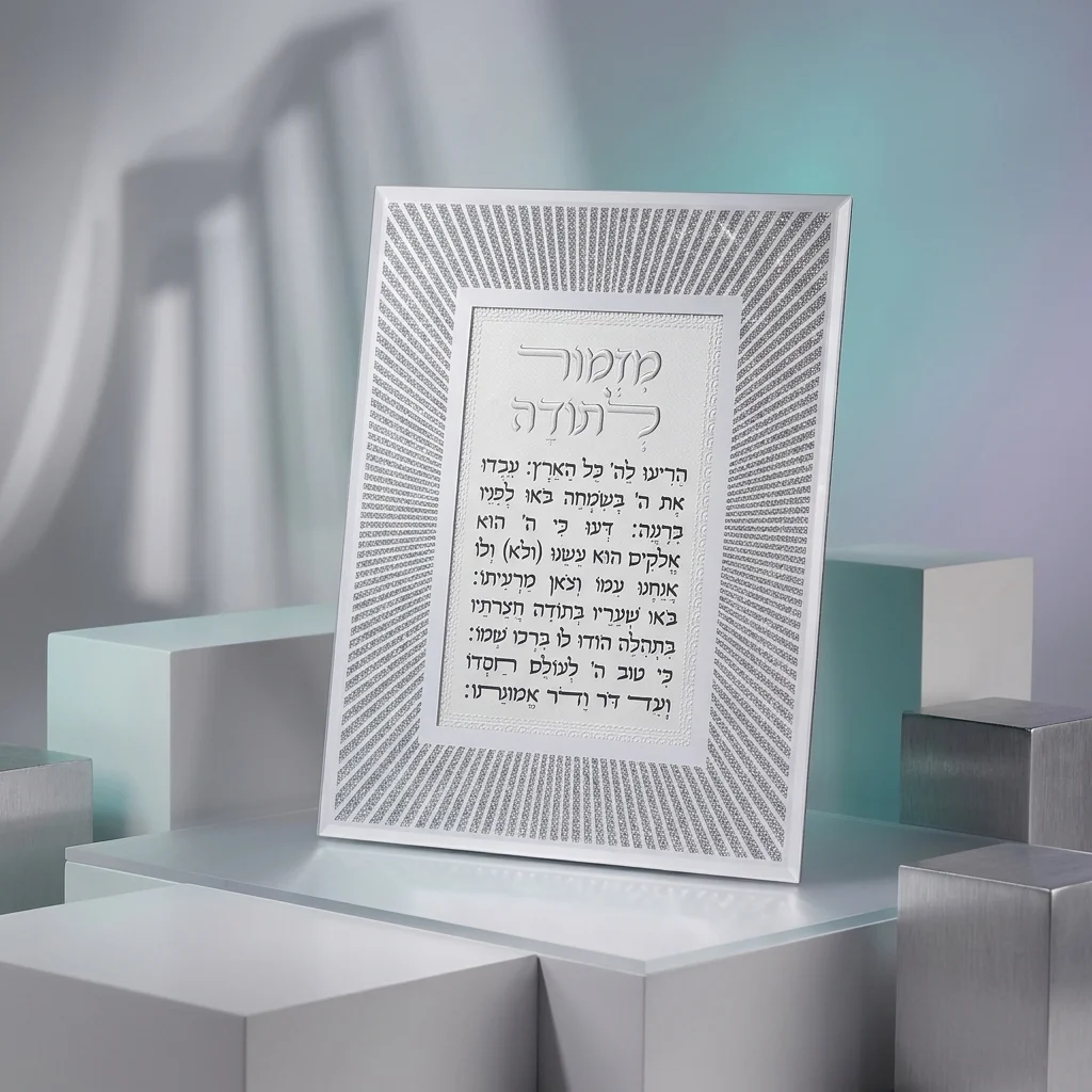 מסגרת נצנצים מזכוכית עיצוב "קווים" מזמור לתודה 17×22 ס״מ