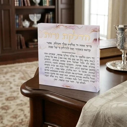 הדלקת נרות אקריליק 21 ס״מ - דגם שיש ורוד