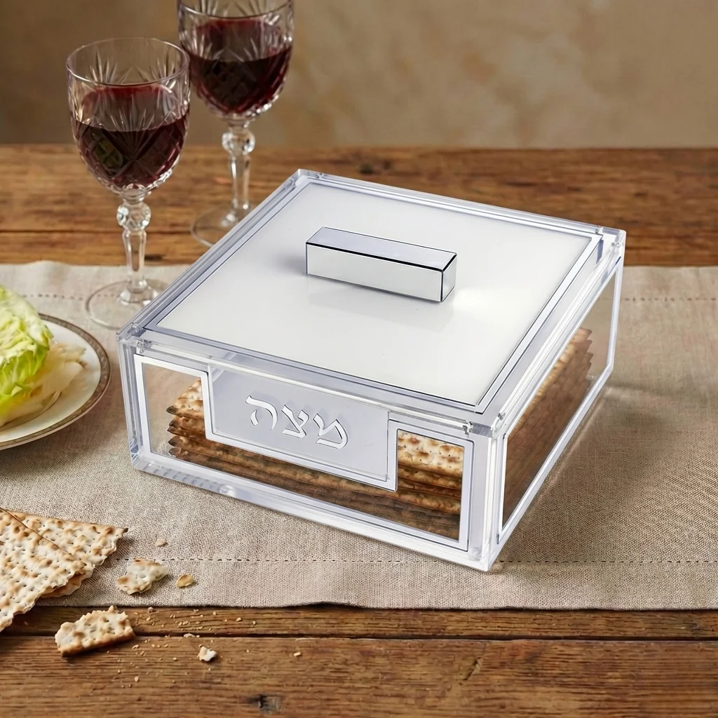 כלי למצה מהודר מאקריליק כיתוב כסף 22×26 ס״מ