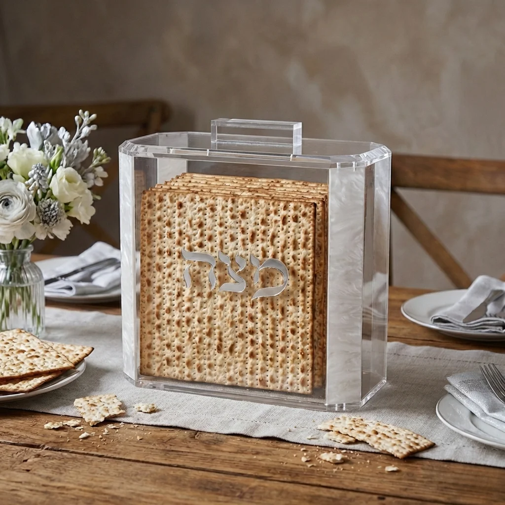 כלי למצה מהודר מאקריליק כיתוב לבן מט 22×26 ס״מ