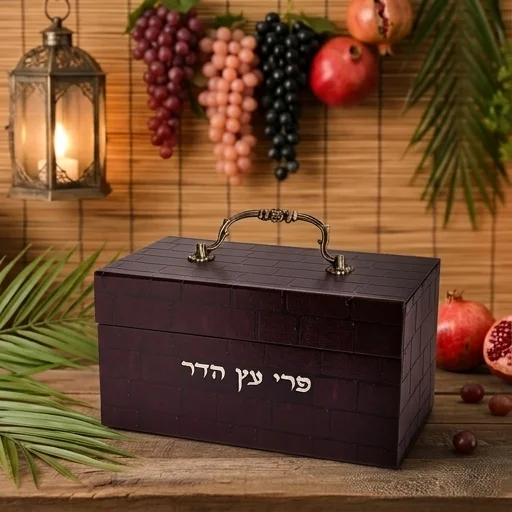 קופסא מהודרת לאתרוג דמוי עור עם ידית "כותל" 11×20×12 ס״מ