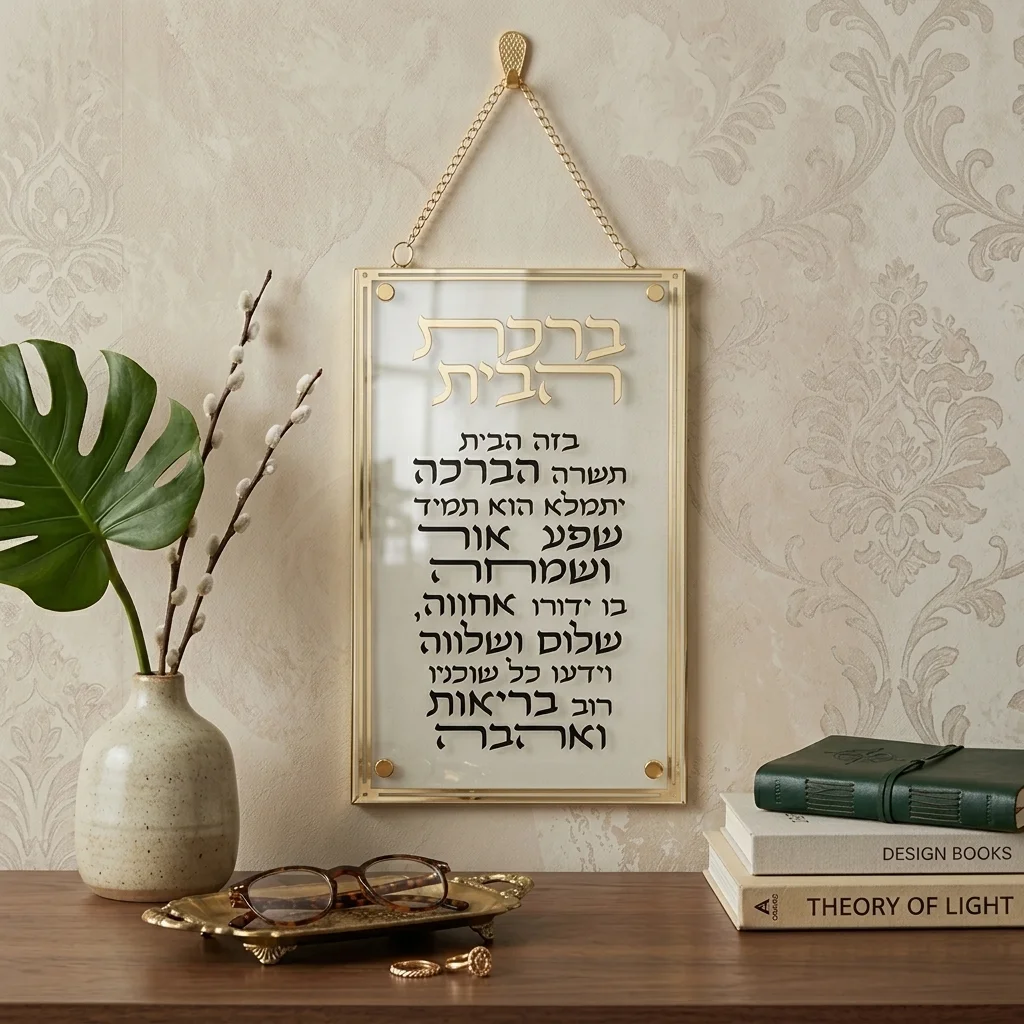 ברכת הבית מלבן אקריליק מסגרת זהב