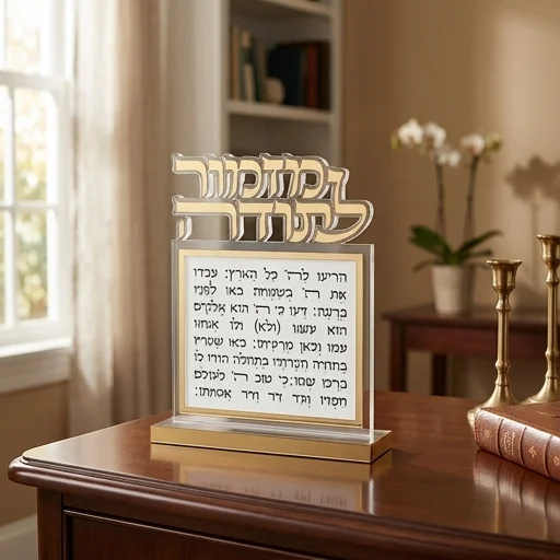 בלוק מזמור לתודה אקריליק אותיות חתוכות זהב 25×20 ס״מ