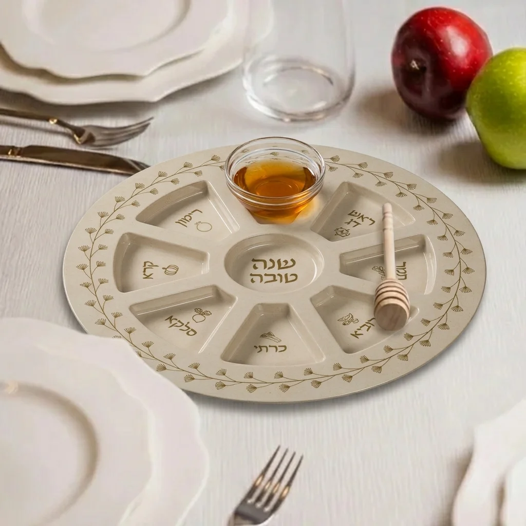 צלחת מלמין מהודרת לראש השנה פרחים 35 ס״מ