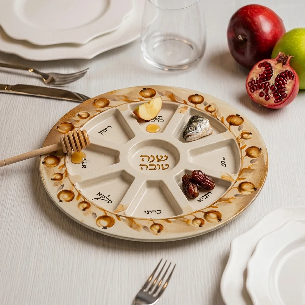 צלחת מלמין מהודרת לראש השנה ציור רימונים 35 ס״מ