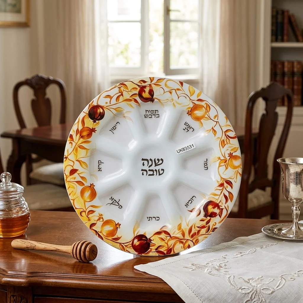 צלחת זכוכית מהודרת לראש השנה, רימונים 35 ס״מ