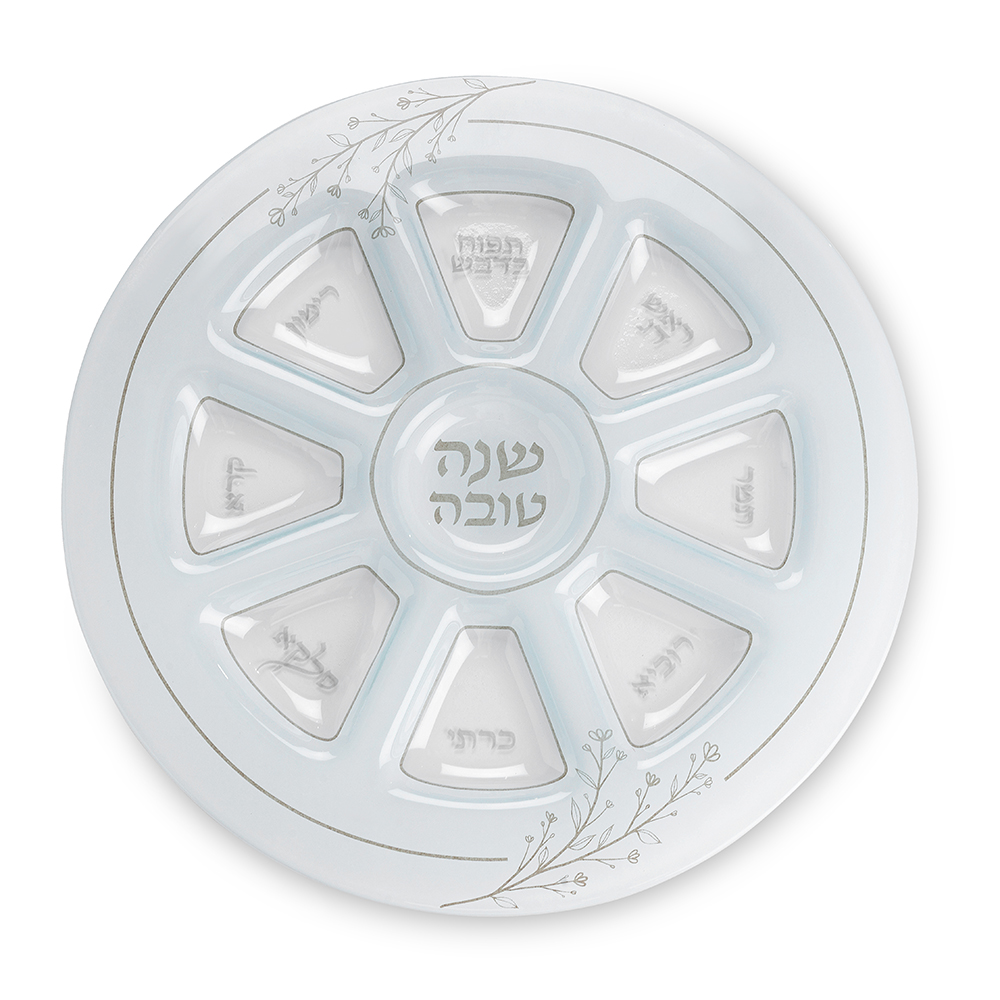 צלחת זכוכית מהודרת לראש השנה, פרחים 35 ס״מ