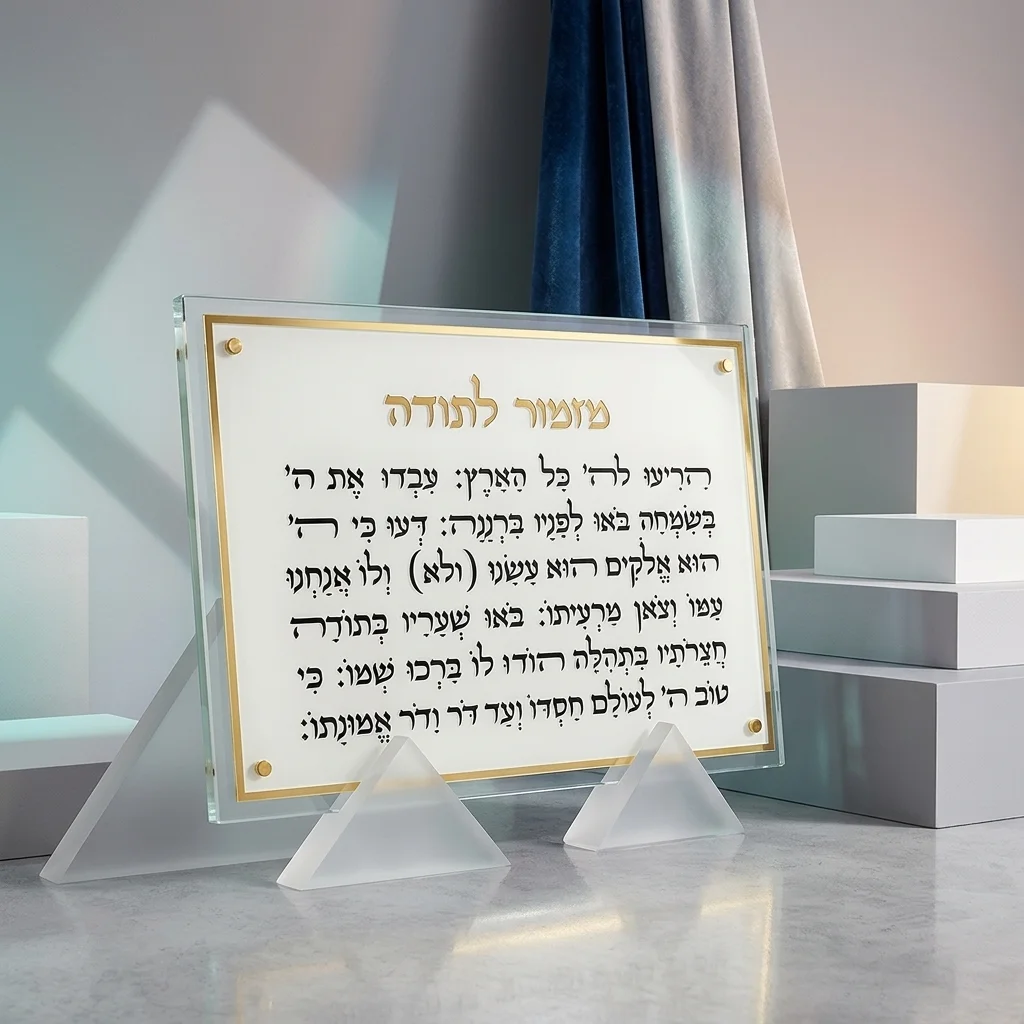 מזמור לתודה מלבן אקריליק מסגרת זהב ענק 90×59 ס״מ