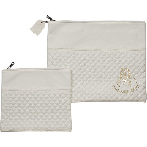 Leatherette Tallit - Tefillin Set 36*29 cm with Embossed Logo - White - Gold