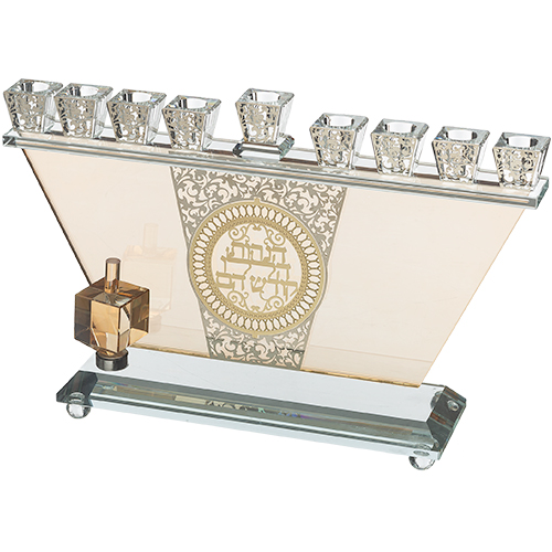 חנוכייה קריסטל מהודרת עם פלקטה 19×33 ס״מ