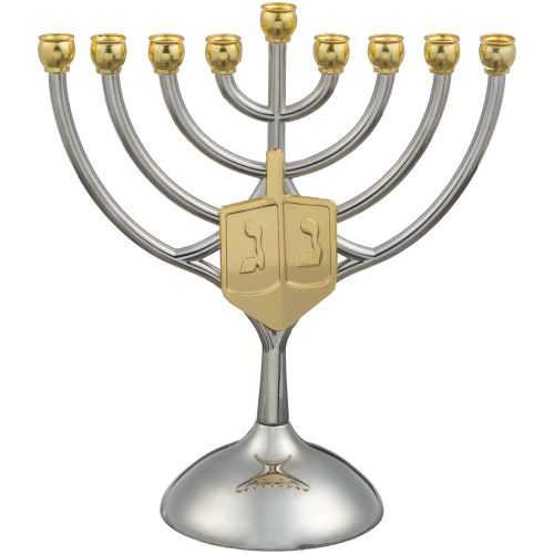חנוכייה מתכת קנים זהב עם סביבון 18×16 ס״מ