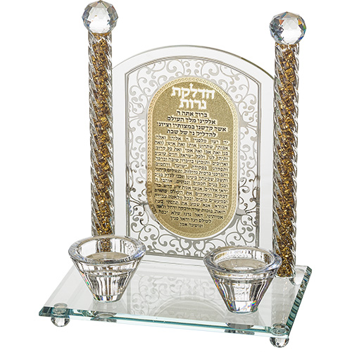פמוטי קריסטל עם פלקטה הדלקת נרות "עיטורים" 24 ס״מ