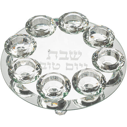 פמוט זכוכית עם 8 פמוטי קריסטל מהודרים 27 ס״מ