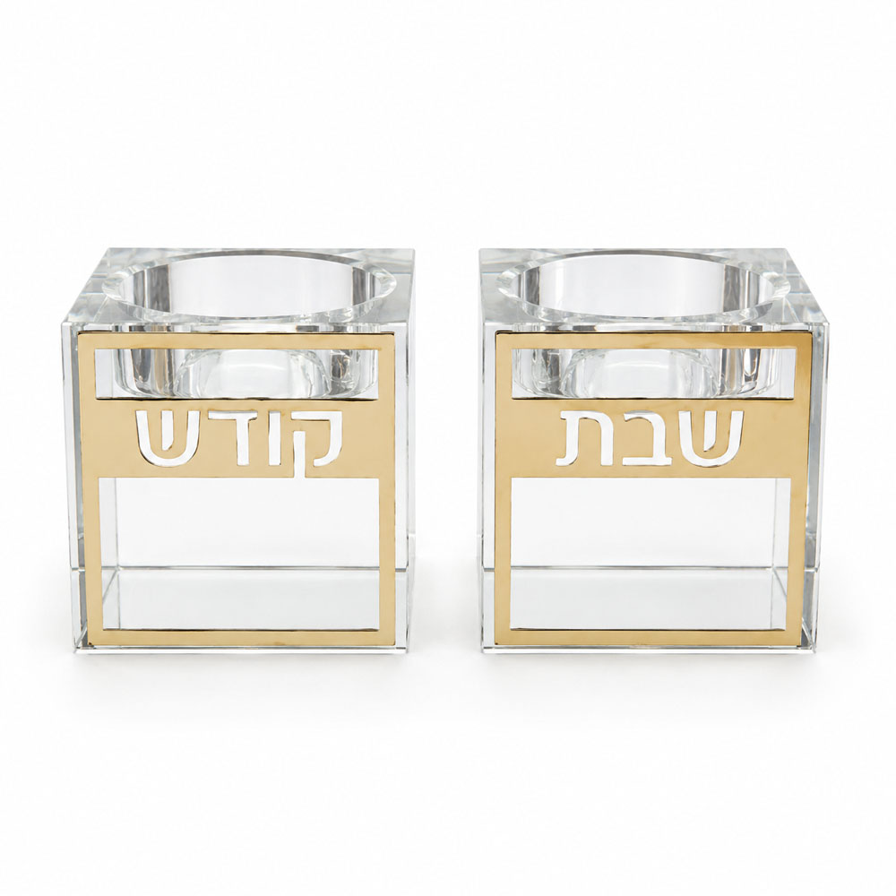 זוג פמוטי קריסטל מרובע עם פלקטה 8 ס״מ