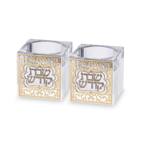 פמוטי קריסטל עם פלקטה "עיטור" 5 ס״מ