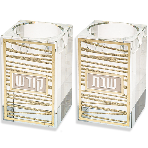פמוטי קריסטל עם פלקטה "פסים" 7.5 ס״מ