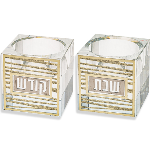 פמוטי קריסטל עם פלקטה "פסים" 5 ס״מ