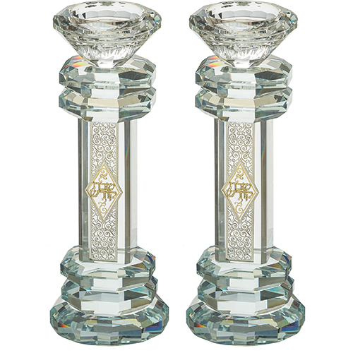 Crystal Candlesticks 19.5 cm with Metal Plaque- Ornaments