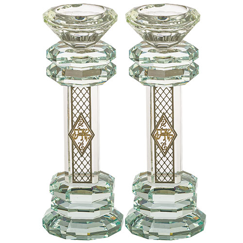 Crystal Candlesticks 19.5 cm with Metal Plaque- Ornaments