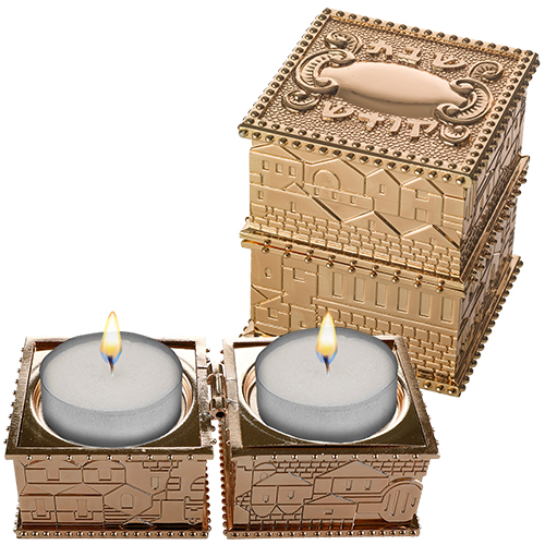 Metal Travel Size Candlesticks in a Box with Cover 4x9 cm - Gold