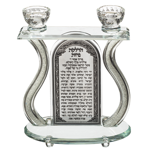Crystal Candlesticks 25*24 cm with Metal Plaque and Stones