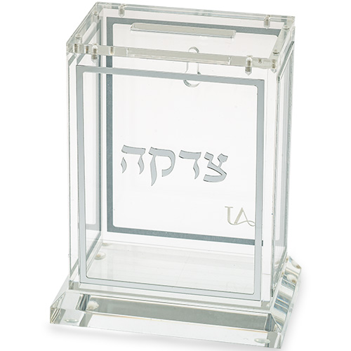 Lucite Tzedakah Box 13cm - Silver