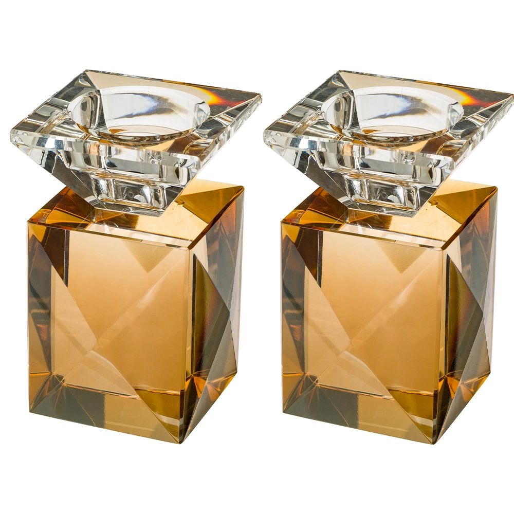 Pair of Crystal Elegant Candlesticks 9 cm - Gold