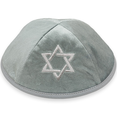 כיפה קטיפה עם ריקמה מגן דוד גודל 4 - ירוק בהיר