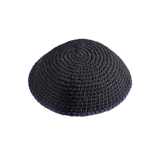 Knitted Kippah 15 cm- Black with Blue Line