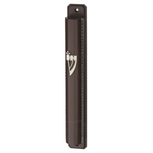 Mezuzah 12 cm Nut Color- Semi Round with Back - Brown