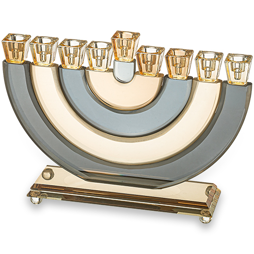 Crystal Elegant Hanukkiah 25cm - Gold, Black, Striped