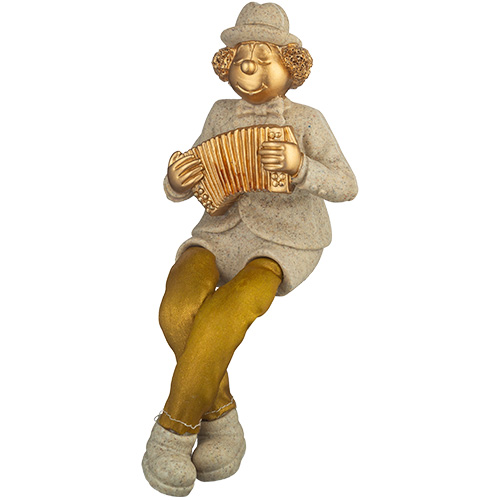 Polymer Clown Figurine with Cloth Legs 25 cm- Accordion Player - Silver