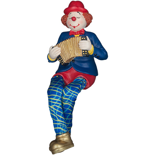 Polymer Clown Figurine with Cloth Legs 25 cm- Accordion Player - Silver
