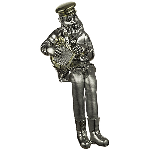 Polymer Sitting Hassidic Figurine with Black Cloth Legs 26 cm - Harp Player - Silvered