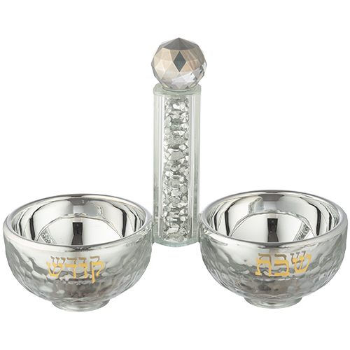 Crystal Salt & Pepper Holders 10*14 cm with Silver Glass Chips - with Stones