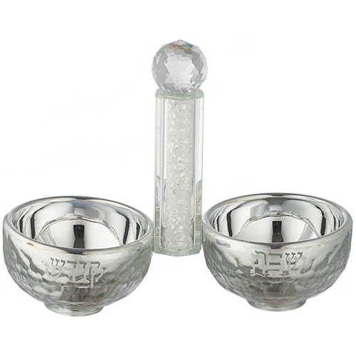 Crystal Salt & Pepper Holders 10*14 cm with White Glass Chips - with Stones