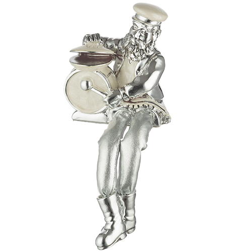 Polymer & Beige Enamel Sitting Hassidic Figurine with Cloth Legs 25 cm- Drums Player - Silvered